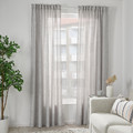 FJÄDERMOTT Curtains, 1 pair, white/grey, 145x300 cm