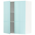 METOD Wall cabinet with shelves/2 doors, white Järsta/high-gloss light turquoise, 80x100 cm