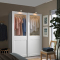 PAX / GRIMO Wardrobe with sliding doors, white/clear glass white, 150x66x201 cm