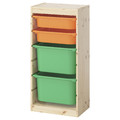 TROFAST Storage combination with boxes, light white stained pine/light orange bright green, 44x30x91 cm