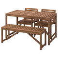 NÄMMARÖ Table+2 chairs+ bench, outdoor, light brown stained, 140 cm