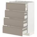 METOD / MAXIMERA Base cab 4 frnts/4 drawers, white/Upplöv matt dark beige, 60x37 cm