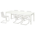 EKEDALEN / TOBIAS Table and 6 chairs, white/transparent chrome-plated, 180/240 cm