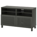 BESTÅ TV bench with doors, dark grey/Mörtviken/Stubbarp grey, 120x42x74 cm