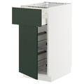 METOD / MAXIMERA Base cab w wire basket/drawer/door, white/Havstorp deep green, 40x60 cm