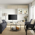 BESTÅ TV storage combination/glass doors, white/Selsviken high-gloss/beige clear glass, 240x42x231 cm