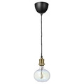 JÄLLBY / MOLNART Pendant lamp with light bulb, brass-plated/ellipse shaped multicolour