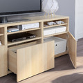 BESTÅ TV storage combination/glass doors, white stained oak effect/Lappviken white stained oak eff clear glass, 180x42x192 cm