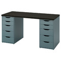 LAGKAPTEN / ALEX Desk, black-brown/grey-turquoise, 140x60 cm