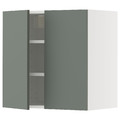 METOD Wall cabinet with shelves/2 doors, white/Nickebo matt grey-green, 60x60 cm