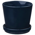 KLOTLÖNN Plant pot with saucer, in/outdoor/black-blue, 15 cm