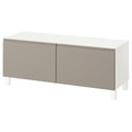 BESTÅ TV bench with doors, white/Hammarsmed/Stubbarp beige, 120x42x48 cm