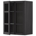 METOD Wall cabinet w shelves/2 glass drs, black/Lerhyttan black stained, 60x80 cm