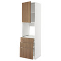 METOD / MAXIMERA High cab f oven w door/3 drawers, white/Tistorp brown walnut effect, 60x60x220 cm