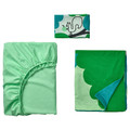 GRÖNFINK 3-piece bedlinen set for cot, green/turquoise, 60x120 cm