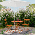 SUNDSÖ Table and 2 folding chairs, outdoor bright orange/bright orange, 65x65 cm