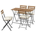 TÄRNÖ Table+4 chairs, outdoor, black/light brown stained foldable/foldable Kuddarna light grey-beige, 100x54 cm