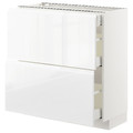 METOD / MAXIMERA Base cab with 2 fronts/3 drawers, white/Voxtorp high-gloss/white, 80x37 cm