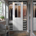 PAX / GRIMO Wardrobe with sliding doors, white/clear glass white, 150x66x236 cm