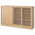 TONSTAD Storage combination w sliding doors, oak veneer/clear glass, 202x37x120 cm