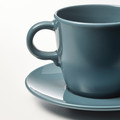 FÄRGKLAR Teacup with saucer, glossy dark turquoise, 25 cl, 4 pack