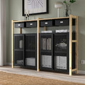 IVAR 2 sections/shelves/cabinets, pine/black mesh, 175x30x124 cm