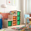 TROFAST Storage combination with boxes, light white stained pine light orange/bright green, 94x44x91 cm