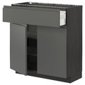 METOD / MAXIMERA Base cabinet with drawer/2 doors, black/Voxtorp dark grey, 80x37 cm