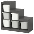 TROFAST Storage combination with boxes, grey white/grey, 99x44x94 cm