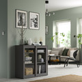 VIHALS Cabinet with sliding glass doors, dark grey, 95x37x90 cm