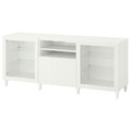 BESTÅ TV bench with drawers, white/Sutterviken/Kabbarp white clear glass, 180x42x74 cm