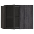 METOD Corner wall cab w shelves/glass dr, black/Lerhyttan black stained, 67.5x67.5x60 cm