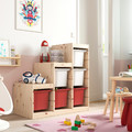 TROFAST Storage combination with boxes, light white stained pine white/red, 94x44x91 cm