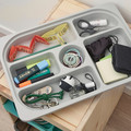 TROFAST Storage combination with box/trays, light white stained pine grey/dark grey, 32x44x52 cm