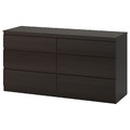 KULLEN Chest of 6 drawers, black-brown, 140x72 cm