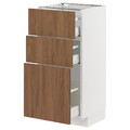 METOD/MAXIMERA Base cabinet with 3 drawers, white/Tistorp brown walnut effect, 40x37 cm