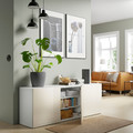 BESTÅ Storage combination with doors, white/Selsviken high-gloss/beige, 180x42x65 cm