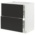 METOD / MAXIMERA Base cab f hob/2 fronts/3 drawers, white/Nickebo matt anthracite, 80x60 cm