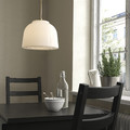 MUDDERVERK Pendant lamp, brass/opal white glass