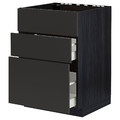 METOD / MAXIMERA Base cab f sink+3 fronts/2 drawers, black/Nickebo matt anthracite, 60x60 cm