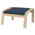 POÄNG Footstool, white stained oak effect, Hillared dark blue