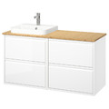 ÄNGSJÖN / BACKSJÖN Wash-stand/wash-basin/tap, high-gloss white/bamboo, 122x49x71 cm