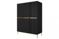 Wardrobe Nicole with Drawer Unit 150 cm, matt black, gold handles and legs