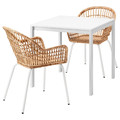 MELLTORP / NILSOVE Table and 2 chairs, rattan, white, 75x75 cm