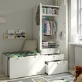 SMÅSTAD / PLATSA Storage combination, white lilac/with bench, 150x57x181 cm