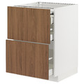 METOD / MAXIMERA Bc w pull-out work surface/3drw, white/Tistorp brown walnut effect, 60x60 cm