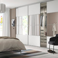 MEHAMN/AULI/SKYTTA Sliding door combination, aluminium/white mirror glass, 351x240 cm