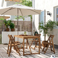 NÄMMARÖ Table+4 folding chairs, outdoor, light brown stained, 140 cm