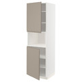 METOD High cab f micro w 2 doors/shelves, white/Upplöv matt dark beige, 60x60x200 cm