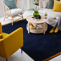 NÖVLING Rug, low pile, dark blue/yellow-brown, 128x195 cm